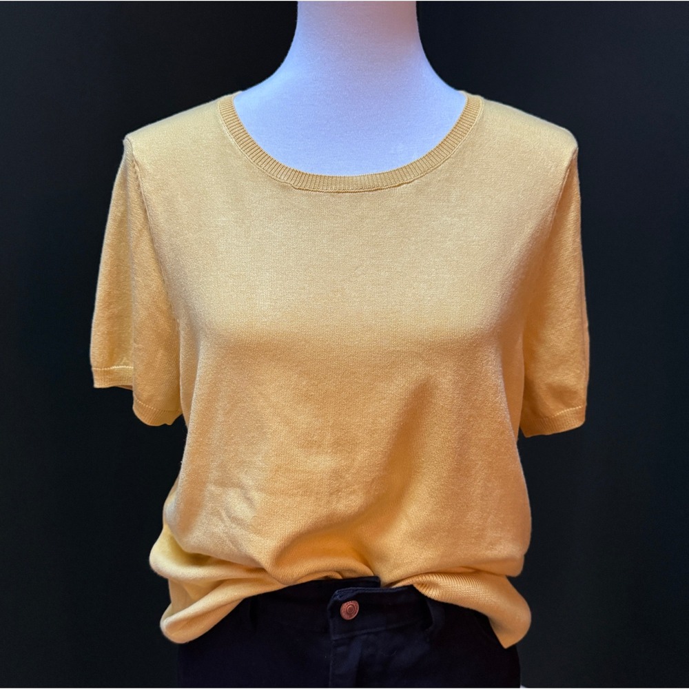 A New Day Yellow Knit Short Sleeve Crewneck Sweater Top Women's XXL